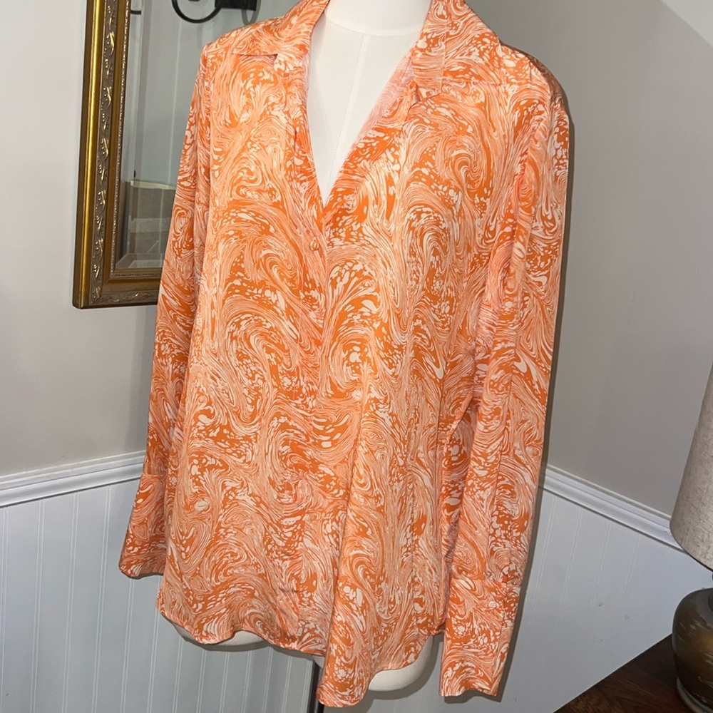 Catherine Gee Daria French Cuff Silk Blouse, Sorbet Swirl. Large. NWOT
